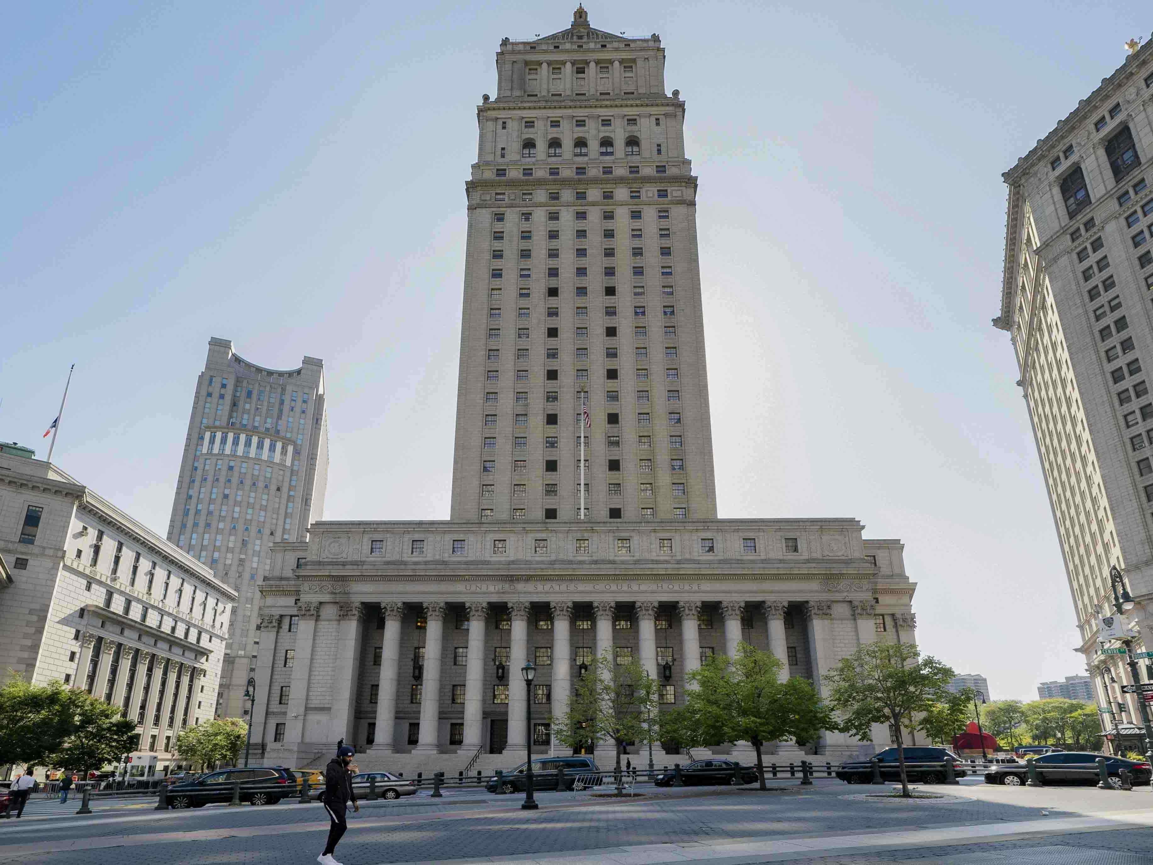 caption: A view of the Thurgood Marshall U.S. Courthouse in Manhattan, N.Y., where the Second Circuit Court of Appeals is seated, from 2020.
