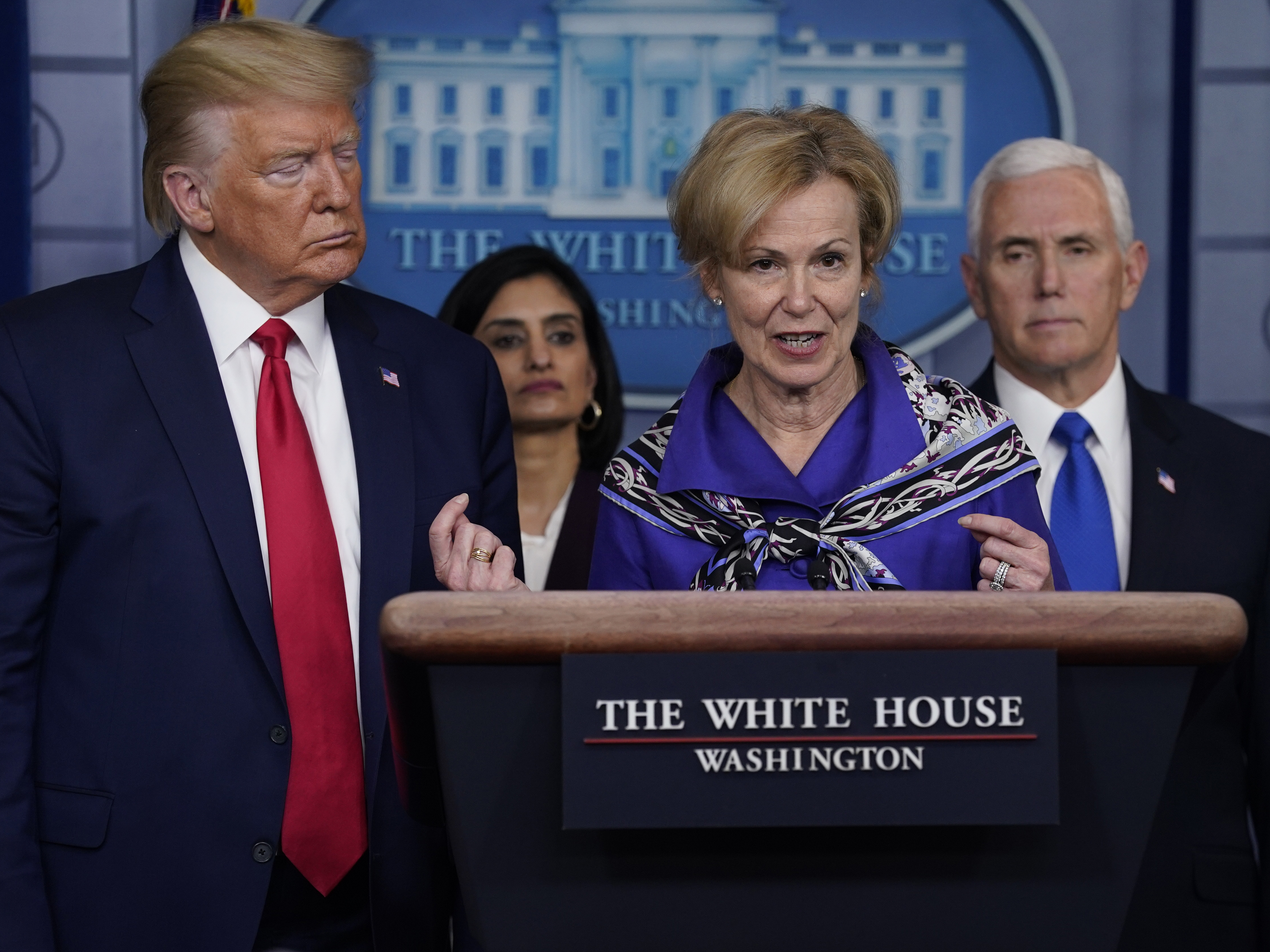 caption: Dr. Deborah Birx, the White House's coronavirus response coordinator, speaks during a news briefing with the coronavirus task force at the White House on Wednesday.
