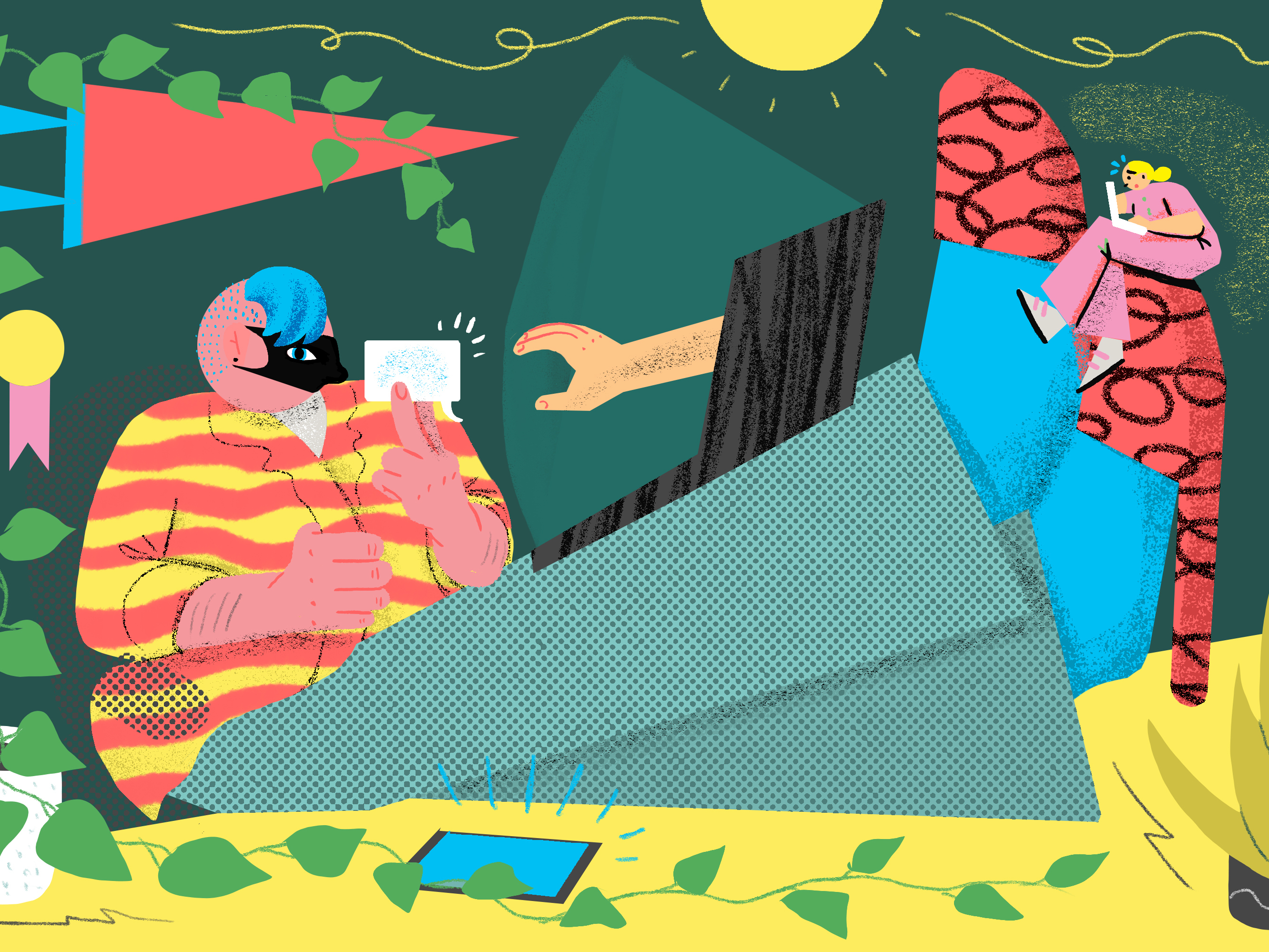 Illustration of college students cheating.