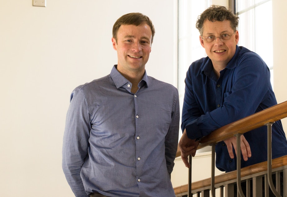caption: UW professors Jevin West (left) and Carl Bergstrom (right). West is the inaugural director of the new Center for an Informed Public and Bergstrom is one of the researchers.