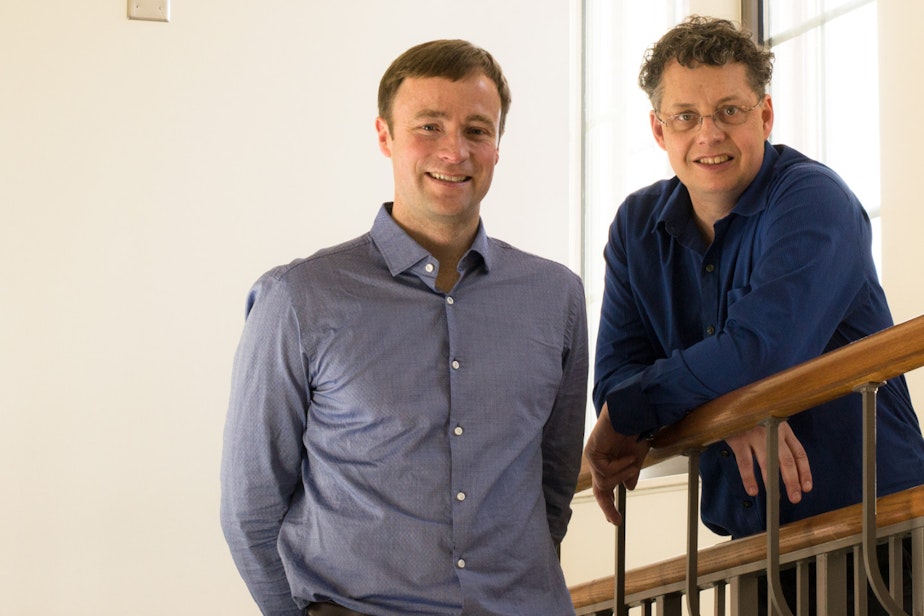caption: UW professors Jevin West (left) and Carl Bergstrom (right). West is the inaugural director of the new Center for an Informed Public and Bergstrom is one of the researchers. 