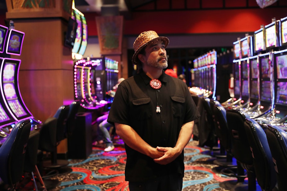 caption: Hweqwidi Hanford Mccloud, 6th Nisqually Tribal Council member, stands for a portrait on Wednesday, May 18, 2022, at the Nisqually Red Wind Casino near Olympia. 