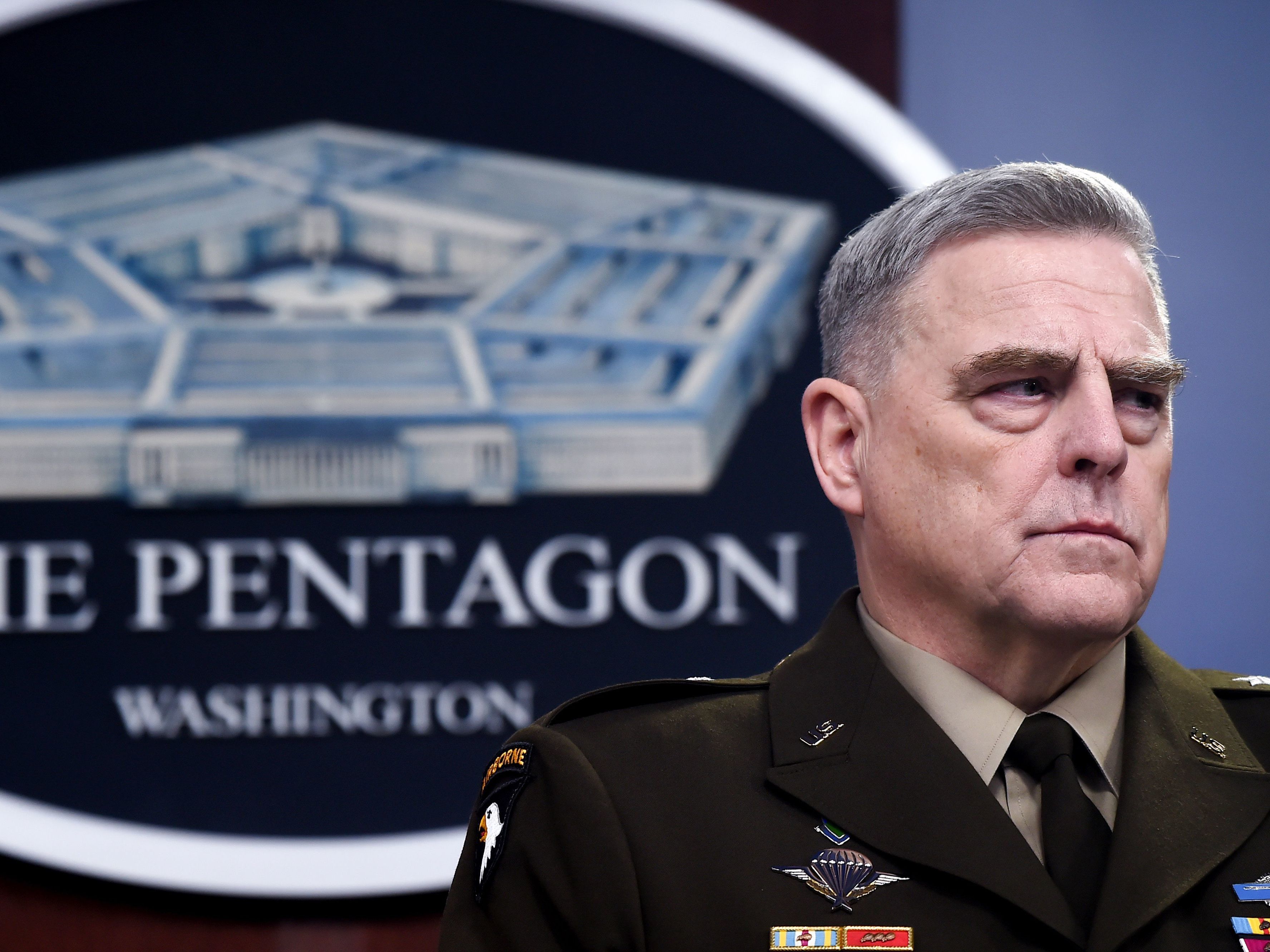 caption: Gen. Mark Milley, chairman of the Joint Chiefs of Staff, attends a media briefing earlier this year at the Pentagon. He told NPR on Thursday that the U.S. military is still considering "a whole series of protocols" when it comes to the coronavirus.