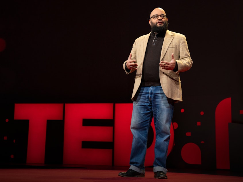 Phillip Atiba Goff speaks at TED2019: Bigger Than Us. April 15 - 19, 2019, Vancouver, BC, Canada. Photo: Bret Hartman / TED