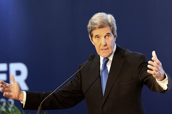 caption: John Kerry, President Biden's climate envoy, delivers a speech during the U.N. climate summit in Sharm el-Sheikh, Egypt on Nov. 15, 2022. Kerry is planning to leave his role.