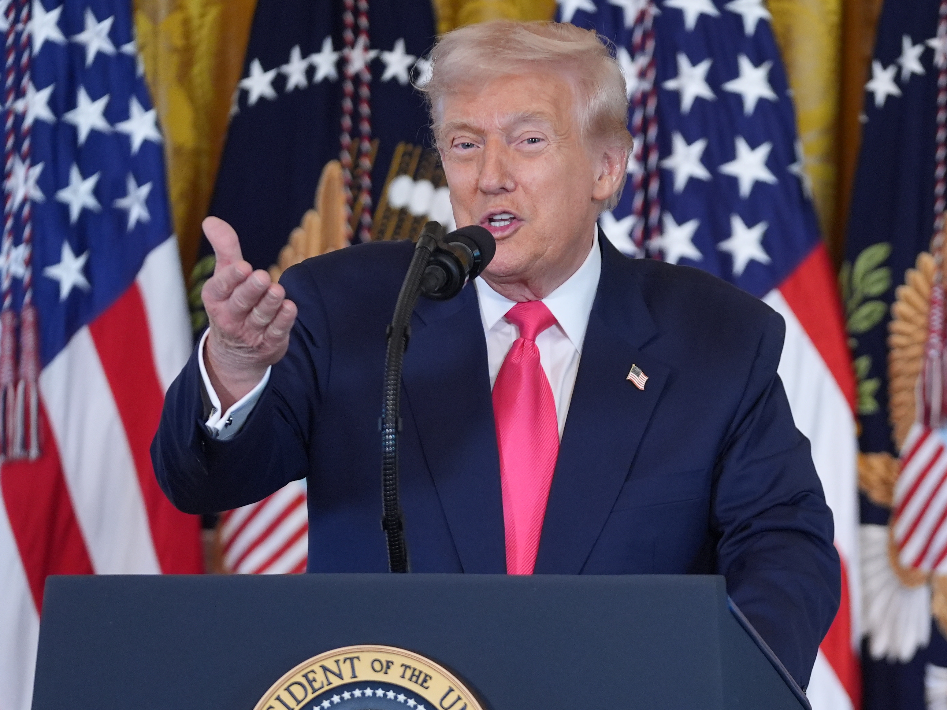 caption: President Trump speaks during an event on foster care in the East Room of the at the White House on Thursday in Washington, D.C.