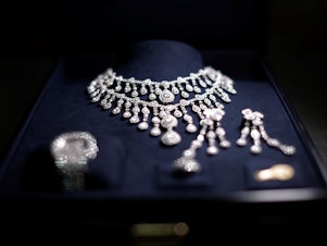 caption: The jewelry with diamonds gifted to former President Jair Bolsonaro and his wife Michelle Bolsonaro by the Saudi government, which was seized by customs officials, is seen at SÃ£o Paulo-Guarulhos International Airport, in Guarulhos, Brazil, on Tuesday.