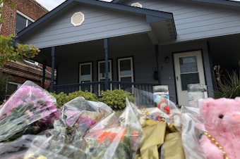 caption: Bouquets of flowers and stuffed animals are piling up outside the Fort Worth, Texas, home of 28-year-old Atatiana Jefferson, who was shot to death early Saturday morning by a police officer.