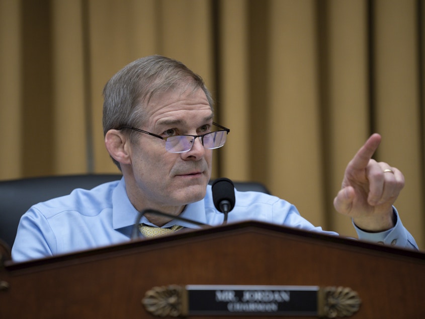 caption: House Judiciary Committee Chair Jim Jordan, R-Ohio, leads his panel's first meeting in the new Republican majority — a hearing Wednesday titled, "The Biden Border Crisis — Part I."