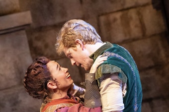 caption: Alegra Batara and Ricky Spaulding, as Maid Marian and Robin Hood in Ken Ludwig’s "Sherwood: The Adventures of Robin Hood" at Village Theatre in Issaquah. 
