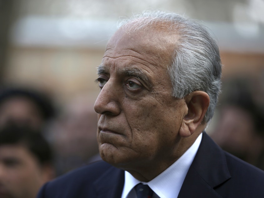 caption: "This is a moment for the Afghan leaders not to repeat the mistakes of the past, to build a consensus-based system where all key players can participate, and perhaps peace in Afghanistan can change the dynamics even regionally," says U.S. Special Representative for Afghanistan Reconciliation Zalmay Khalilzad, shown here in March.
