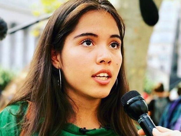 caption: Xiye Bastida at the Global Strike in New York City on Sept. 20, 2019.