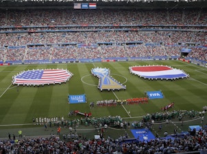 caption: Events preceding the Women's World Cup final soccer match between the United States and the Netherlands in Decines, France, in 2019. FIFA President Gianni Infantino has suggested that the FIFA Women's World Cup could be held every two years instead of every four years.