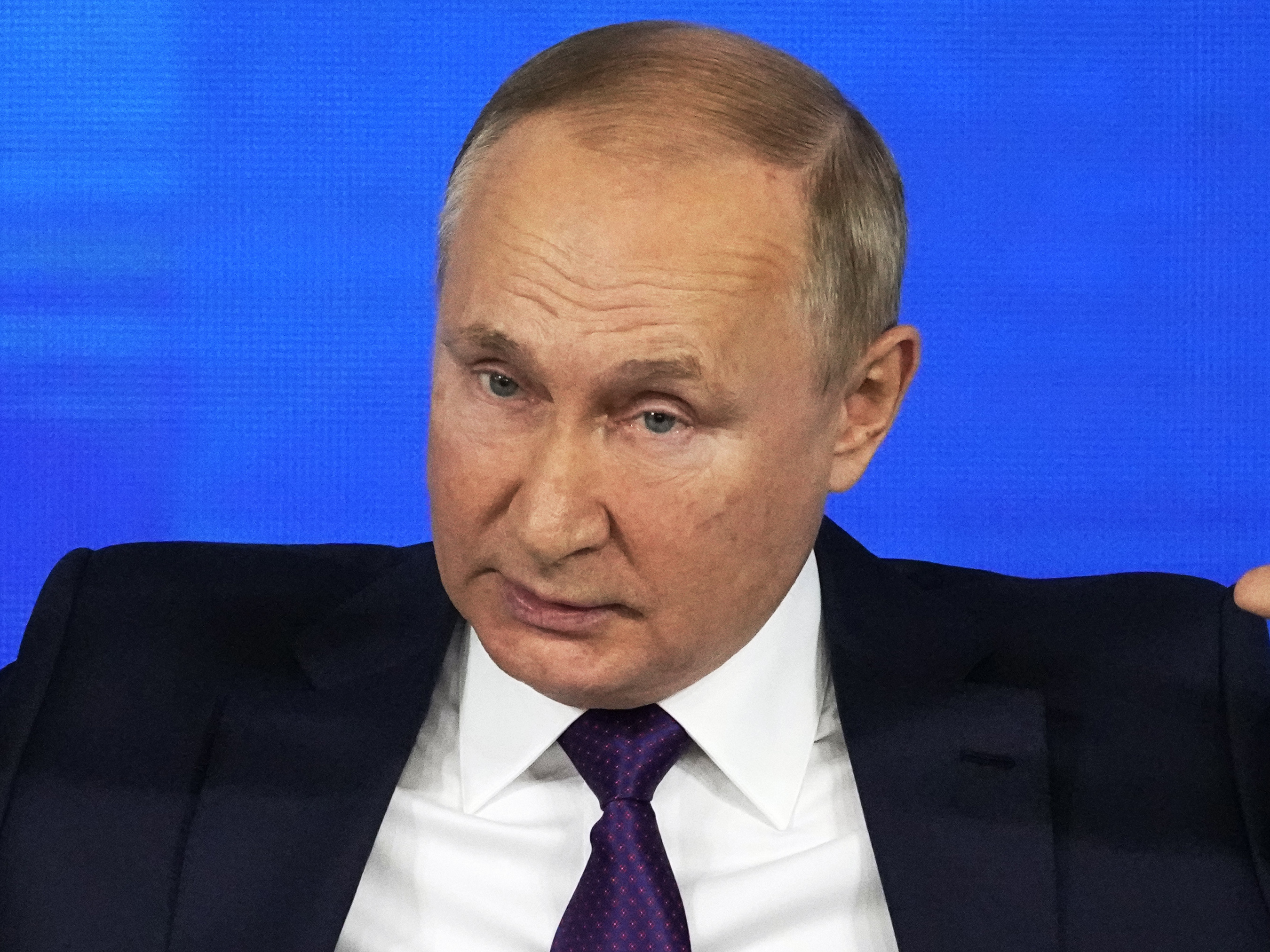 caption: Russian President Vladimir Putin during his annual news conference in Moscow, Russia, Thursday, Dec. 23, 2021.