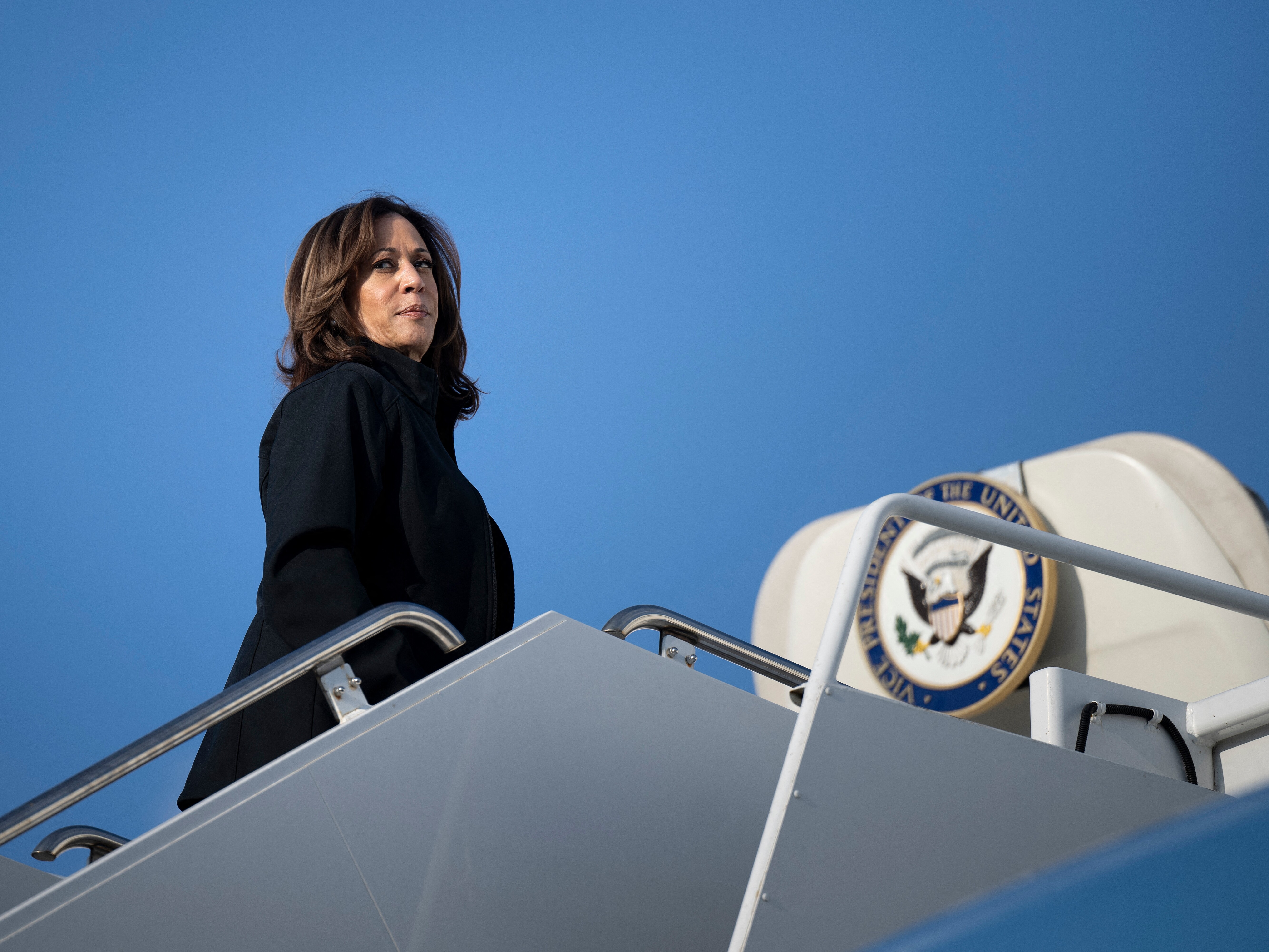 caption: Vice President Harris boards Air Force Two as she departs Augusta Regional Airport in Augusta, Georgia, on Wednesday. On Thursday, she will travel to Ripon, Wisconsin, the town known as the birthplace of the Republican Party.