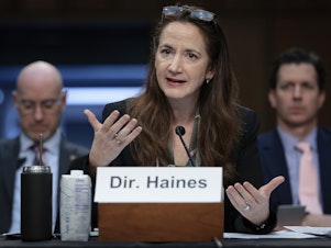 caption: Director of National Intelligence Avril Haines testifying before a Senate hearing earlier this month. During a May 15 hearing, she identified Russia as the greatest foreign threat to this year's U.S. elections.