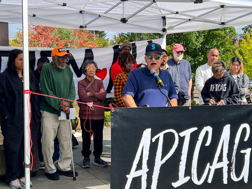 caption: Andy Pacificar is a founding member of the Asian Pacific Islander Cultural Awareness Group (APICAG), starting the group in 1994 after taking notes from the Black Prisoners Caucus (BPC). Here he's speaking at a press conference in front of the Asian Counseling and Referral Services on Sept. 5.