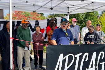 caption: Andy Pacificar is a founding member of the Asian Pacific Islander Cultural Awareness Group (APICAG), starting the group in 1994 after taking notes from the Black Prisoners Caucus (BPC). Here he's speaking at a press conference in front of the Asian Counseling and Referral Services on Sept. 5.