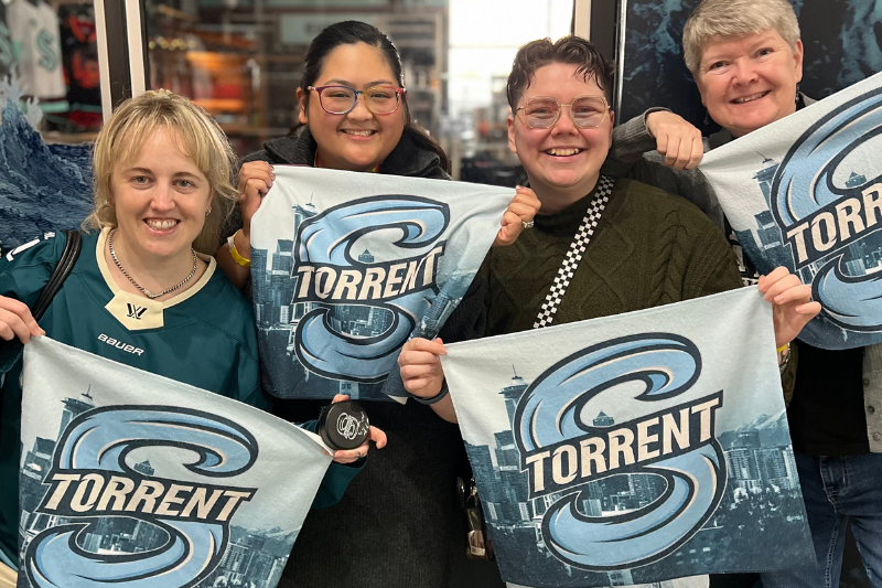 caption: The Professional Women's Hockey League announced the name of Seattle's new team, the Seattle Torrent, at MoPop on Thursday, Nov. 6, 2025. The name thematically plays well with Seattle's other professional women's teams, the Storm and the Reign. 