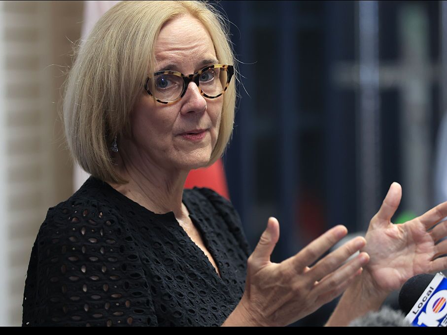 caption: Then-Miami Mayor-elect Eileen Higgins holds a press conference on Dec. 10. Miami is home to many Venezuelan expats.