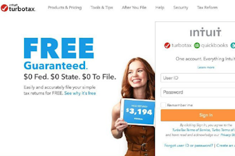caption: Intuit's 2018 homepage for TurboTax failed to adequately disclose the limits of the "free" offer, the Federal Trade Commission says.