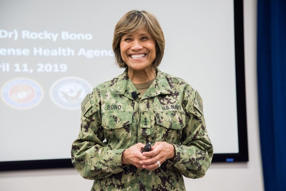 caption: Retired Vice Admiral Raquel Bono came to Olympia in mid-March to fill the newly-created position of COVID-19 health systems response coordinator.