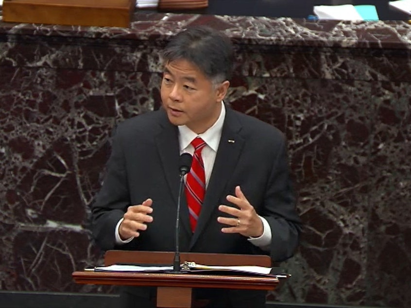 caption: Rep. Ted Lieu, D-Calif., rebutted one of the defense team's arguments that the impeachment trial of former President Donald Trump is a political action by Democrats.
