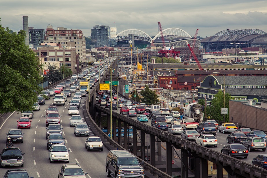 caption: Traffic on Seattle's Alaskan Way Viaduct, in bygone days.