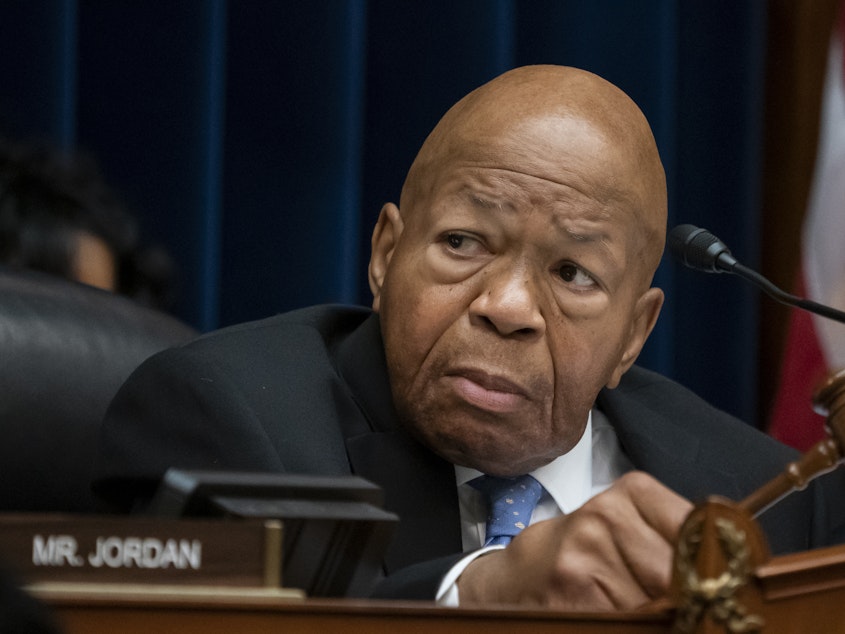 caption: President Trump's Saturday tweets characterizing the district of Rep. Elijah Cummings, D-Md., as "rodent infested" sparked outrage among Baltimore residents and lawmakers. Above, the Maryland congressman appears during a hearing of the House Oversight and Reform Committee, of which he is the chair, on June 26.