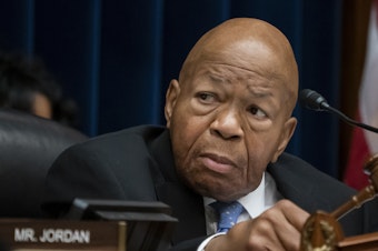 caption: President Trump's Saturday tweets characterizing the district of Rep. Elijah Cummings, D-Md., as "rodent infested" sparked outrage among Baltimore residents and lawmakers. Above, the Maryland congressman appears during a hearing of the House Oversight and Reform Committee, of which he is the chair, on June 26.