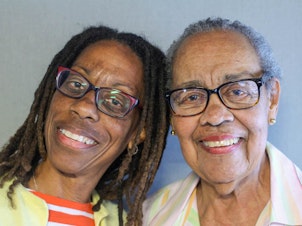 caption: Mary Mills and her mother, Joyce Carter Mills, came to StoryCorps in February 2020 to talk about Mary's childhood. "You were the mom every other kid wanted," Mary told Joyce.