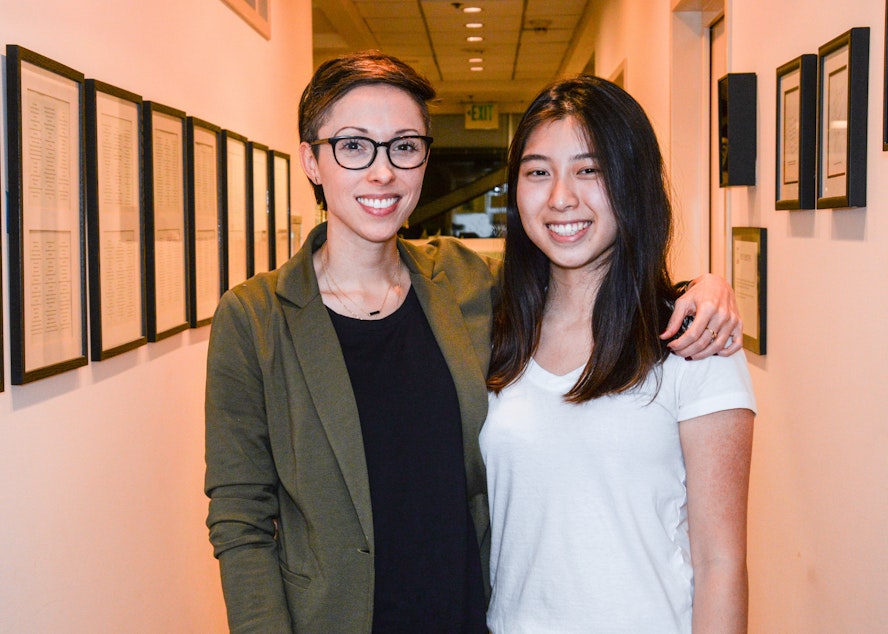 caption: Kristin Leong, creator of the Roll Call Project and Christina Joo, junior at International School in Bellevue