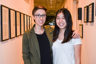 caption: Kristin Leong, creator of the Roll Call Project and Christina Joo, junior at International School in Bellevue