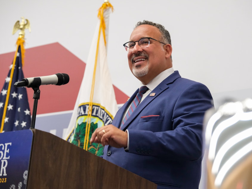 caption: Miguel Cardona, the U.S. Education Secretary, announced new efforts to help borrowers hurt by problems with its repayment programs.