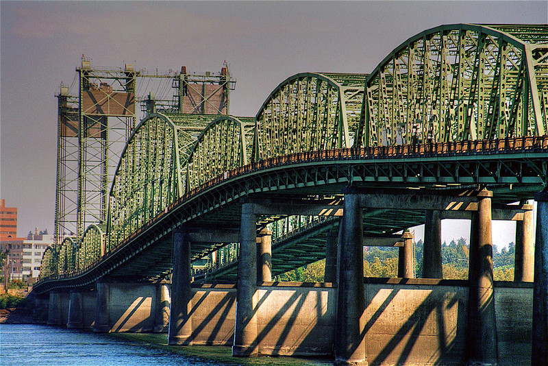 caption: The Interstate Bridge connects Washington and Oregon states, from Vancouver to Portland, over the Columbia River. 