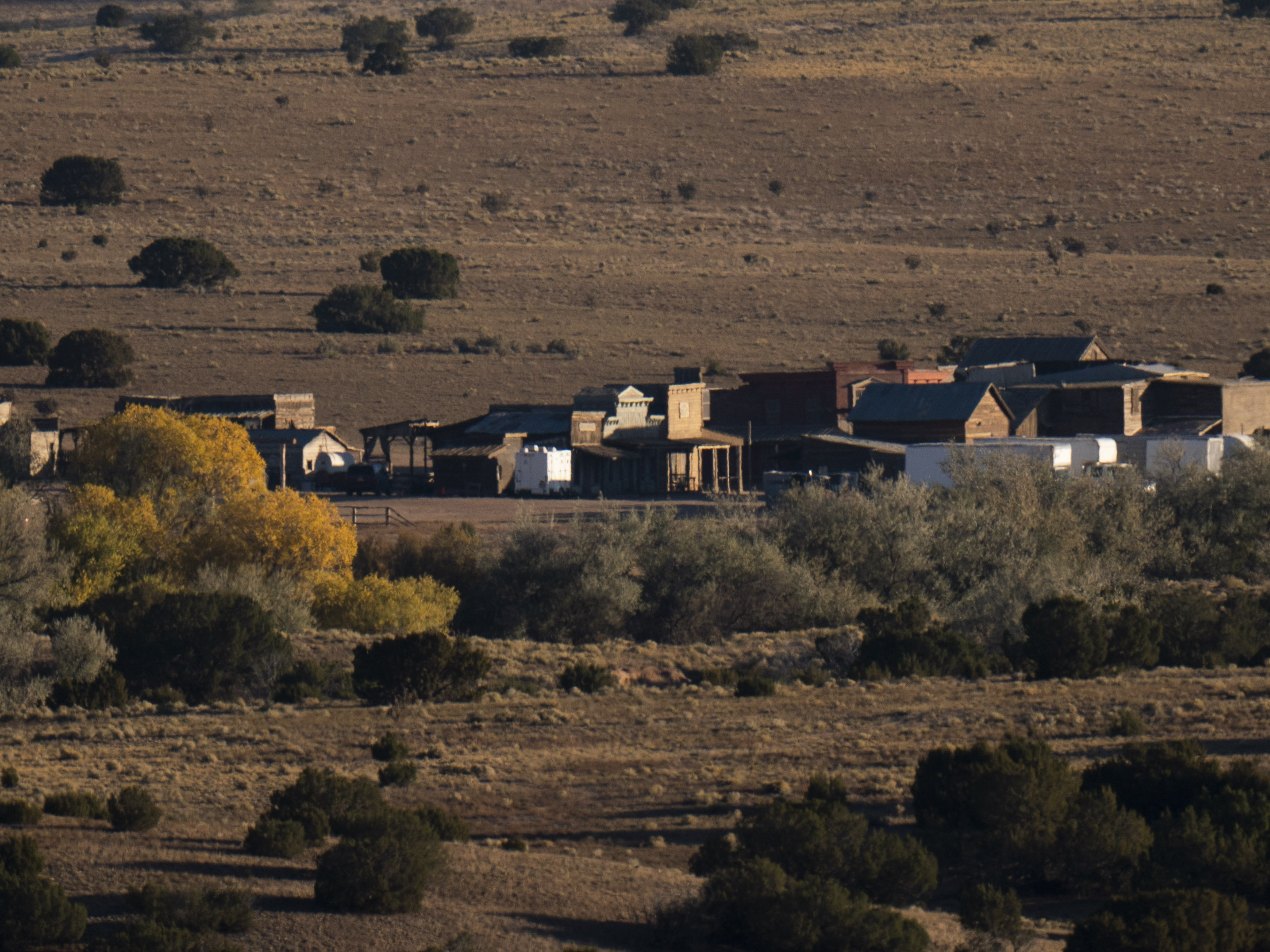 caption: The Bonanza Creek Film Ranch is seen in Santa Fe, N.M., on Saturday, where an assistant director unwittingly handed Alec Baldwin a loaded weapon moments before the actor fatally shot a cinematographer.