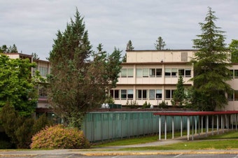 caption: Pioneer Center North, now abandoned, sits near Washington's historic Northwestern State Hospital in Sedro-Woolley The treatment center ceased operations in January 2023.
