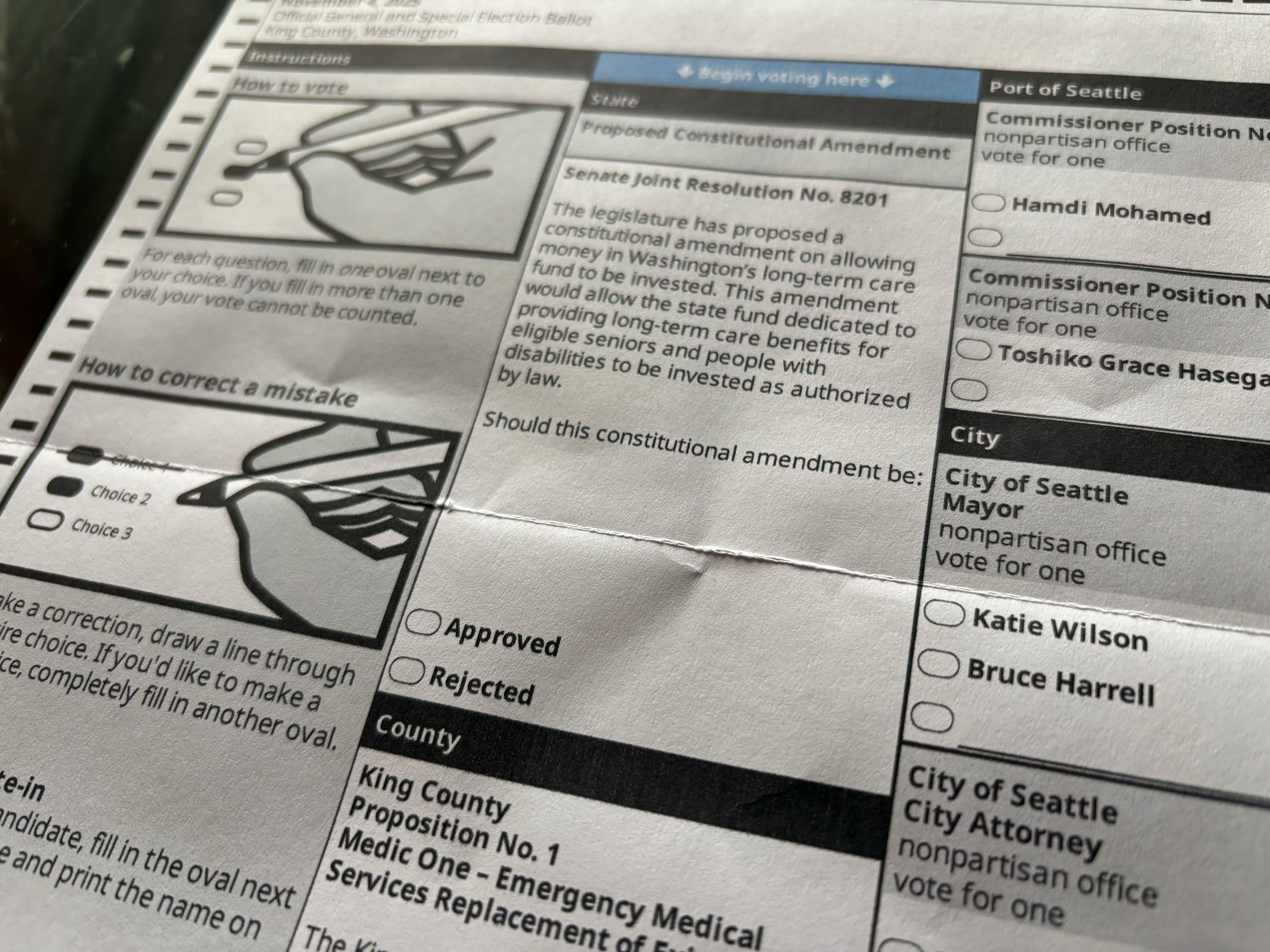 caption: A November 2025 ballot from Seattle showing Senate Joint Resolution 8201.