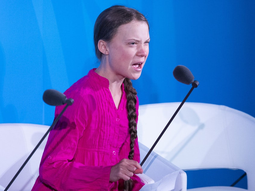 caption: "We'll be watching you," climate activist Greta Thunberg told world leaders Monday, speaking at the U.N. Climate Action Summit in New York City.