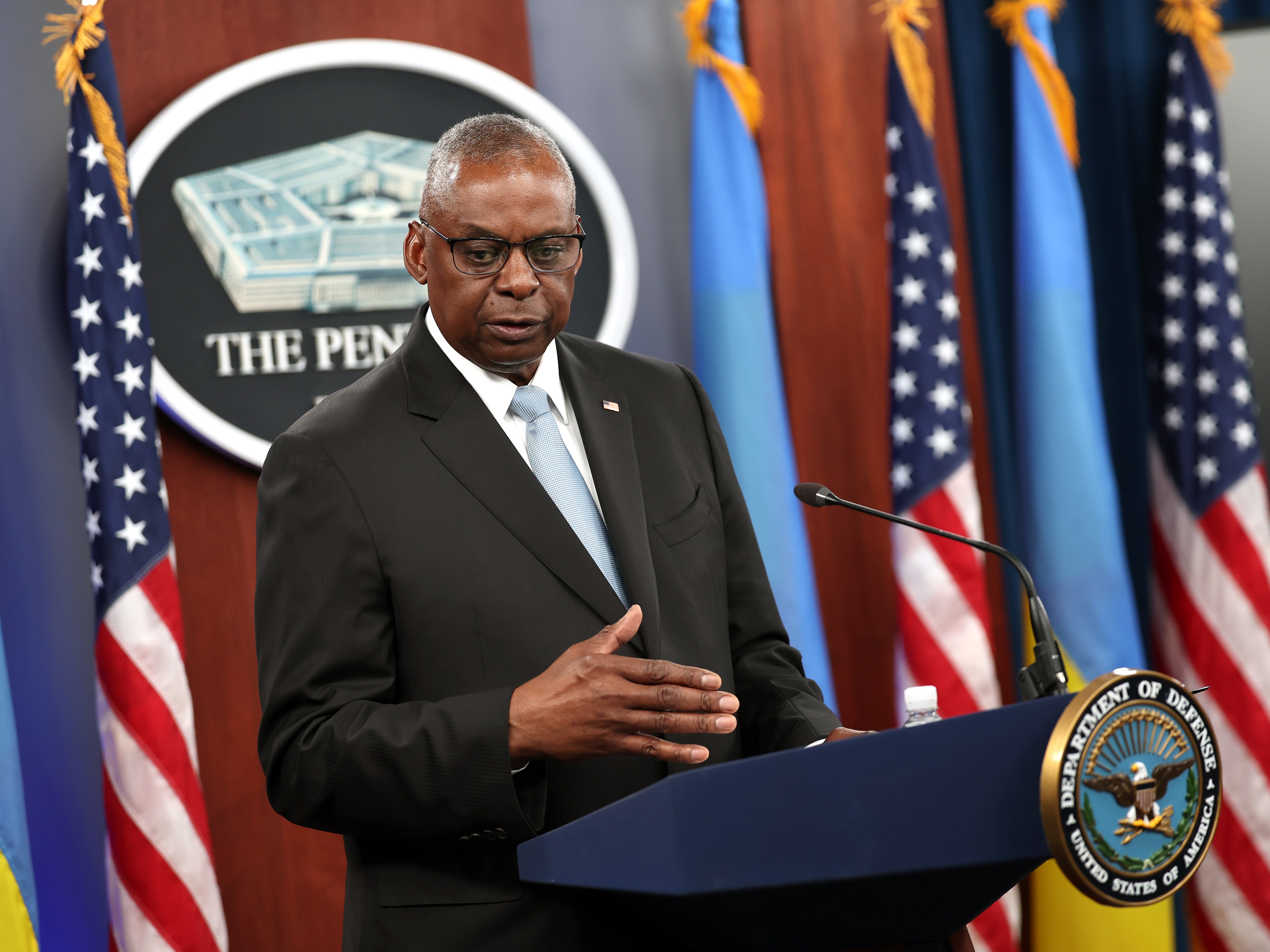 caption: Former Defense Secretary Lloyd Austin in 2024. A federal appeals court has ruled in his favor and canceled plea deals for three men accused of plotting the 9/11 attacks.