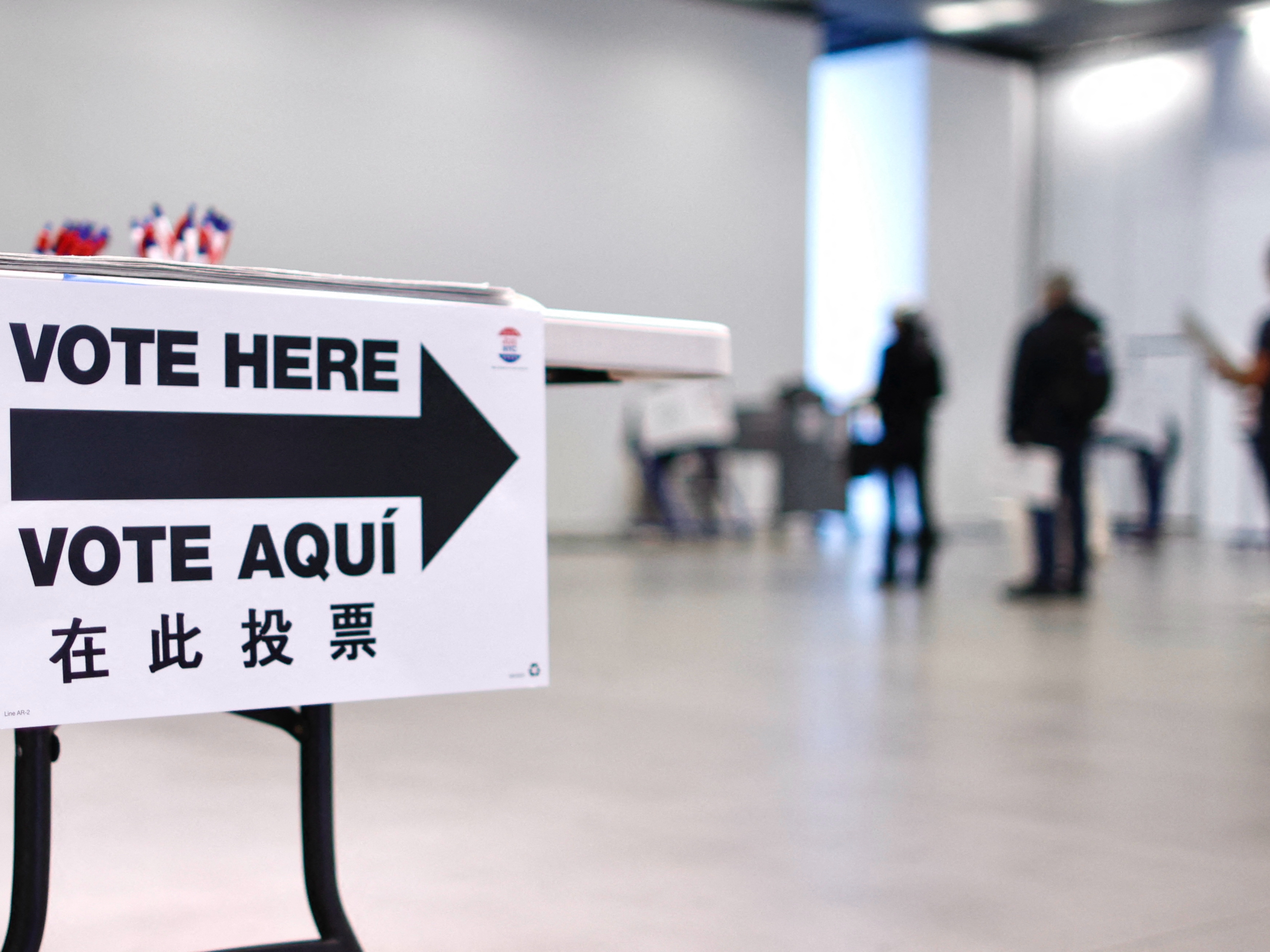 caption: People wait in line to cast their votes during in New York on October 26, 2024. Online, social media users are floating unverified and false claims about voting that can quickly go viral.