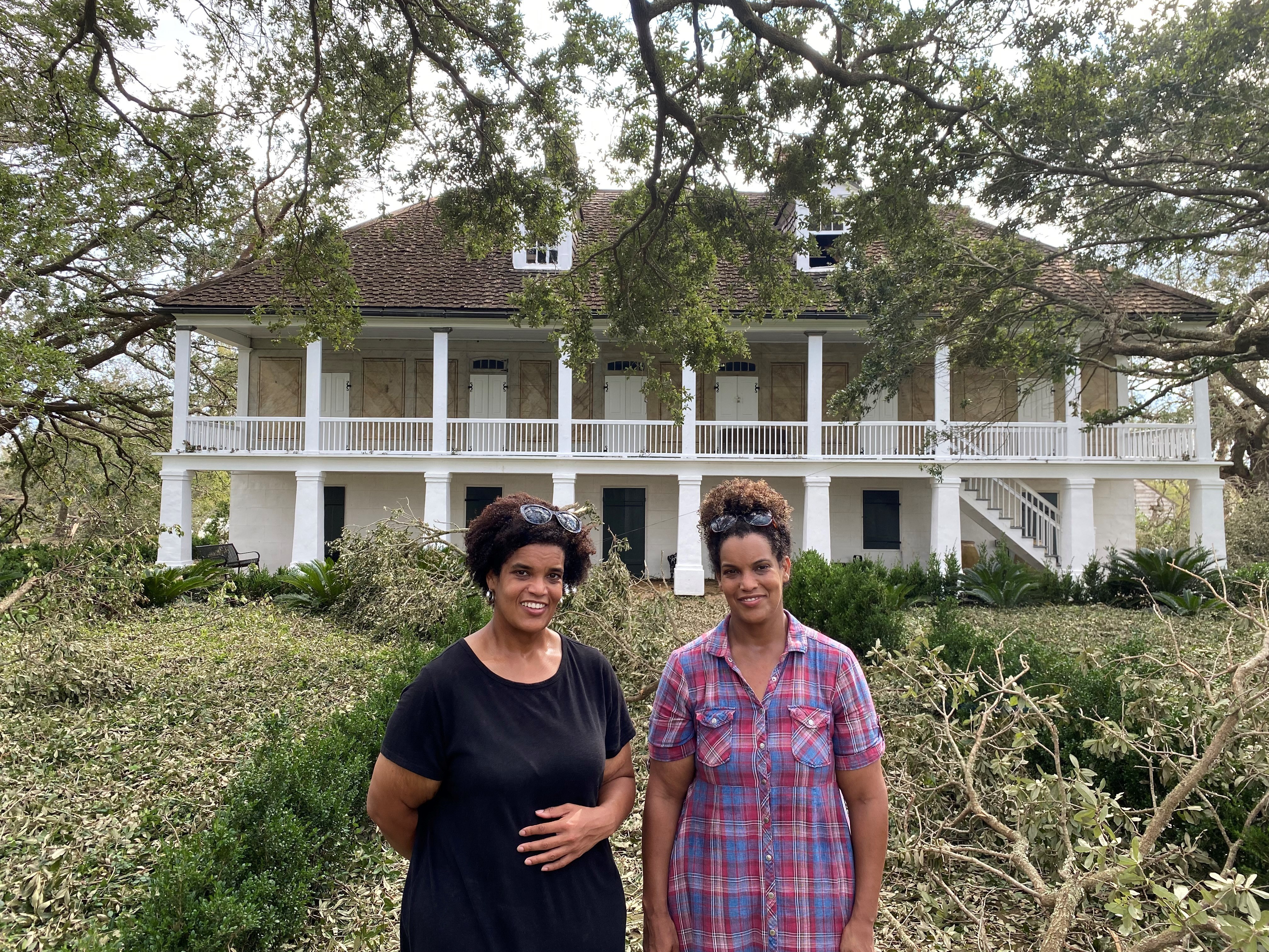 caption: Jo (left), Joy Banner and their parents fled to the Big House on the Whitney Plantation to ride out Hurricane Ida last Sunday. They say their enslaved ancestors helped build the house.