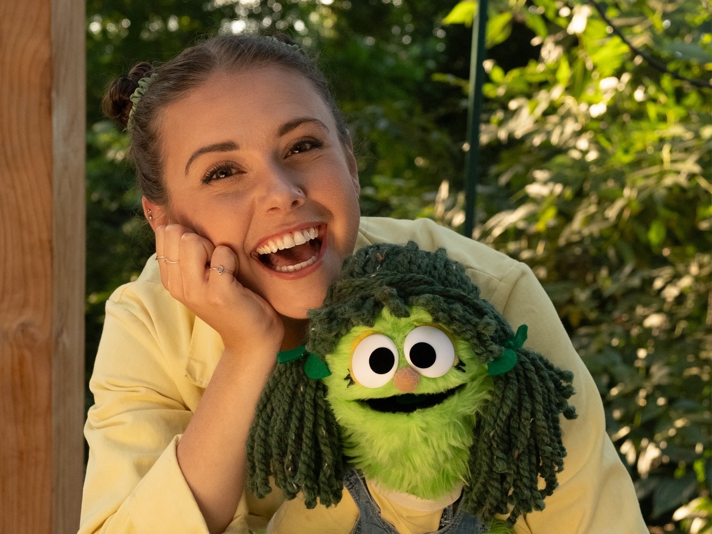 caption: Suzie Hicks the Climate Chick and co-host Sprout are on a mission to inspire young children to learn about and take action on climate change.