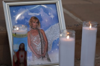 caption: A vigil celebrates cinematographer Halyna Hutchins in Albuquerque, N.M. Hutchins was killed on set while filming the movie <em>Rust</em> when a prop firearm held by actor Alec Baldwin discharged.