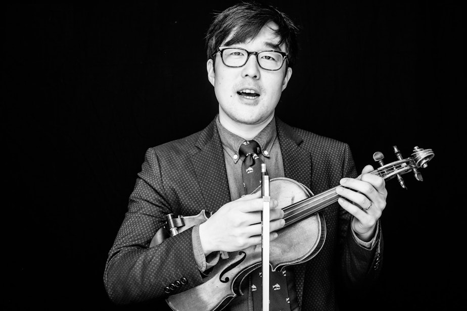 caption: Joe Kye, Portland, Oregon-based musician, storyteller, and guest co-host for Speakers Forum's special On Asian America episode.