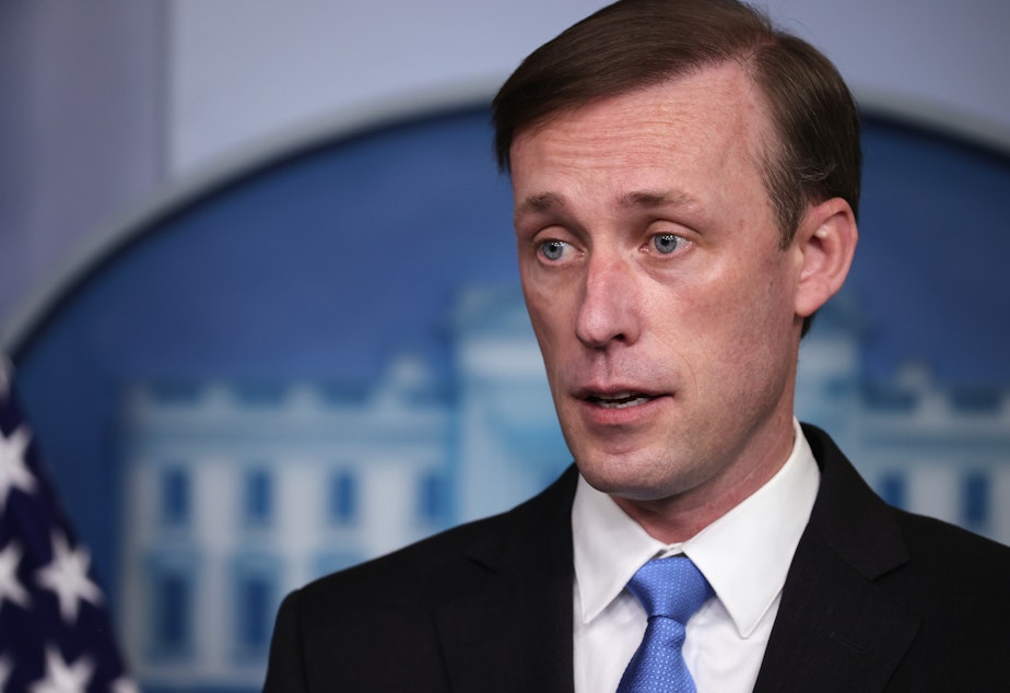 caption: White House national security adviser Jake Sullivan, seen here during a press briefing on Feb. 4, told CBS the World Health Organization has more work to do to get to the bottom of where the coronavirus emerged.