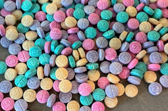 caption: The Drug Enforcement Administration issued a warning in August 2022 that "rainbow fentanyl" had been seized in 26 states. The DEA said it appeared to be a deliberate attempt by traffickers to make the drugs attractive to youth. 