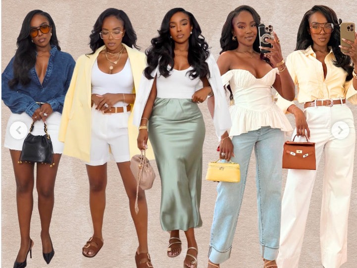 caption: Content creator <a href="https://kiraabboud.com/">Kira Abboud</a> shows off "Rich Auntie Outfits" in a <a href="https://www.instagram.com/p/DI_gVVfRfCE/?img_index=4">recent post</a> on her Instagram account.