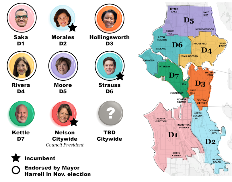 caption: Seattle City Council as of Jan. 4, 2024. Photos courtesy of City of Seattle.