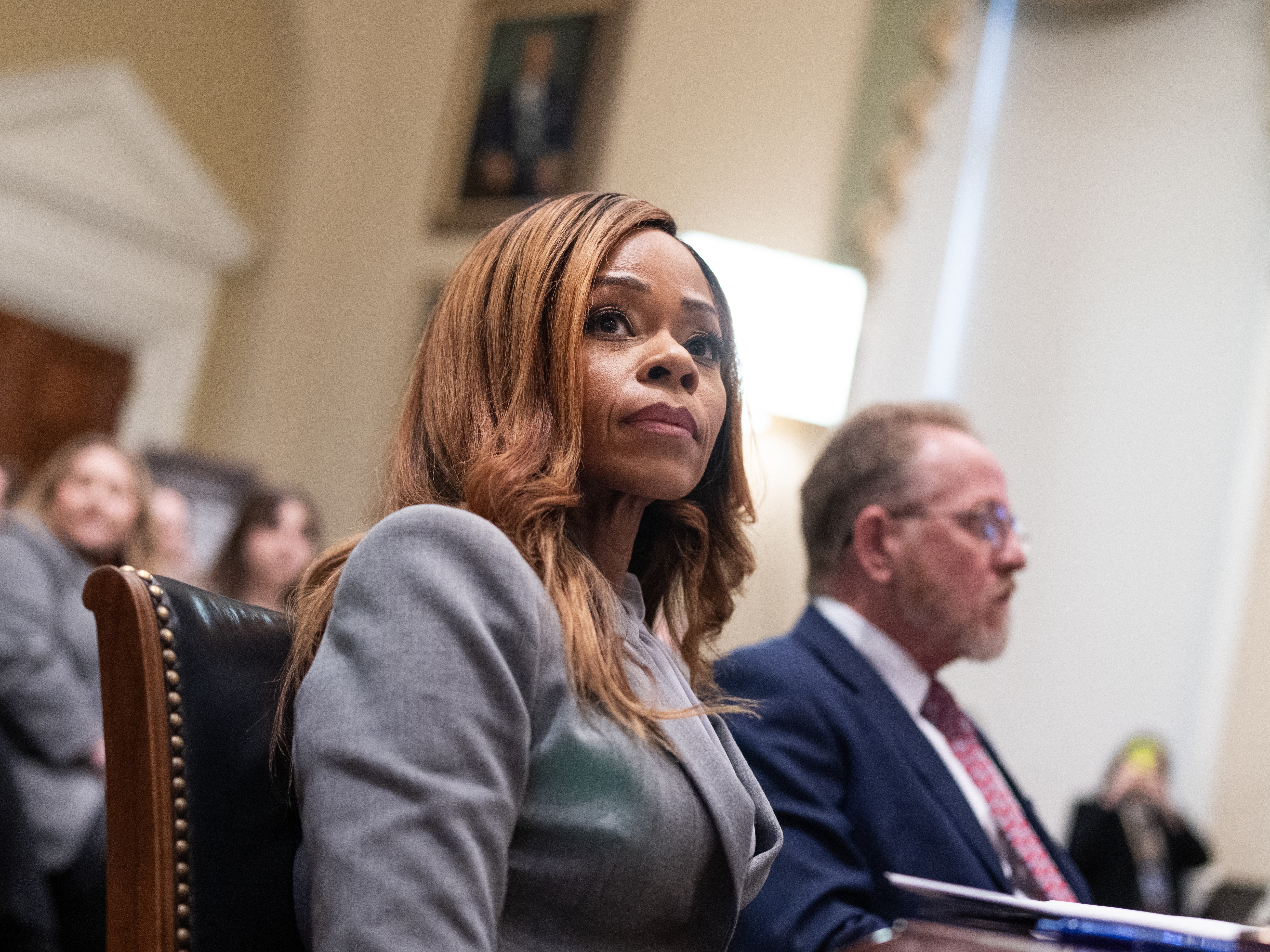 caption: Rep. Sheila Cherfilus-McCormick, D-Fla., arrives for a House Ethics Committee adjudicatory subcommittee on a motion for summary judgment regarding accusations against her, in the Longworth building on Thursday, March 26, 2026.